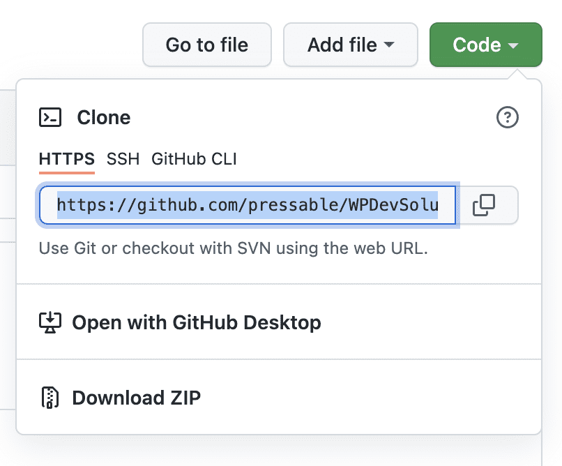Github clone tab with HTTPs url selected