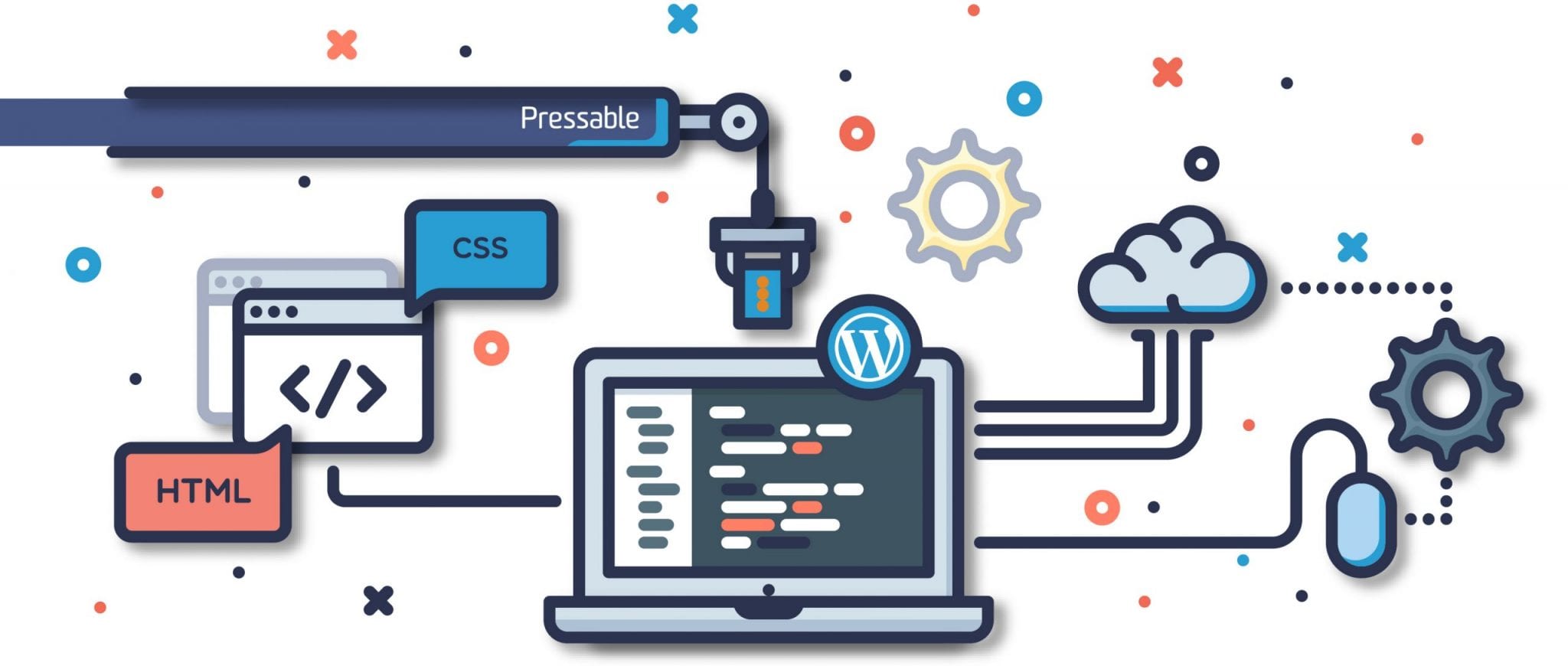 An infographic showing the building of a WordPress website.