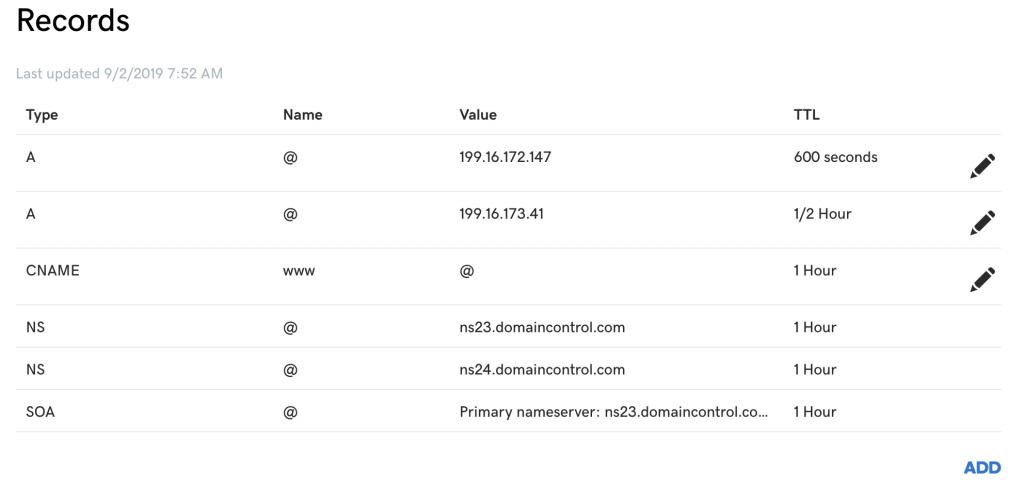 Pressable DNS records settings.