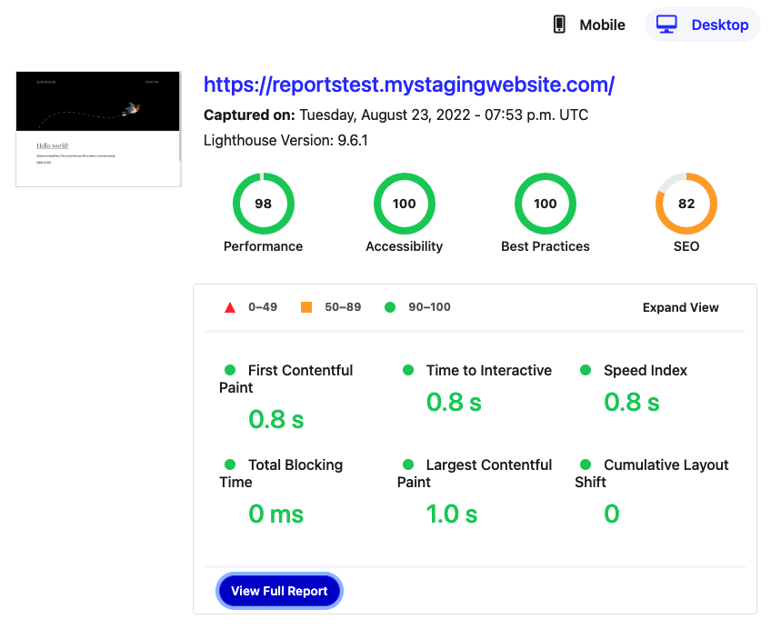 Site Performance Report Example